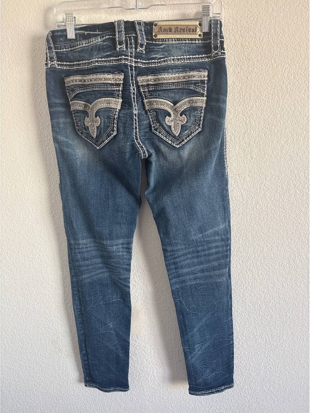 Rock Revival Women's Blue Denim Skinny Jeans with Embroidered Back Pockets Size